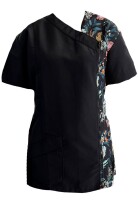 Trimshirt Side zwart/bloemen, zijsluiting - L